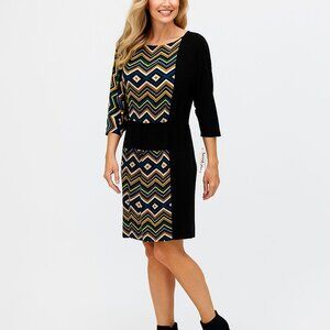 2/$30 Maggy London 8 Geometric Chevron Dress Multi-Color & Black 3/4 Sleeve NWT